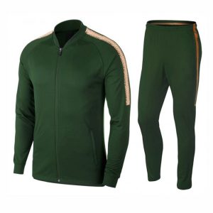Men’s Performance Slim-Fit Dark Green Tracksuit with Texture Sleeve Detail