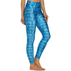Women’s Teal Blue Mermaid Scale Print Leggings – Aquatic Fitness Tights