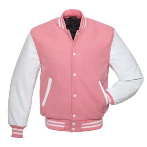 Premium Pink & White Varsity Letterman Jacket - Soft Wool Body with Leather Sleeves for Women & Men