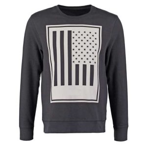 Men's Graphic Crewneck Sweatshirt - Charcoal Grey with Abstract Flag Print