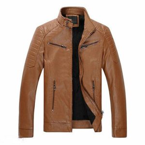 Men's Premium Brown Faux Leather Biker Jacket - Slim Fit Motorcycle Jacket with Quilted Lining