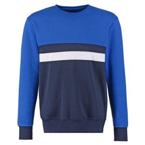 Men's Color-Block Crew Neck Sweatshirt - Navy & Royal Blue with White Stripe