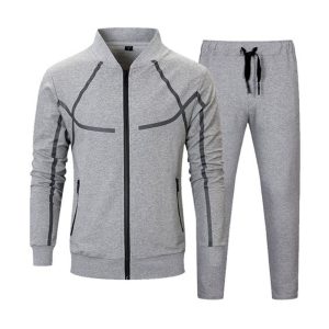 Men’s Light Grey Urban Tech Tracksuit with Black Geometric Accents
