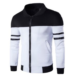 Men's Stylish Black & White Two-Tone Bomber Jacket - Slim Fit Casual Sports Sweatshirt with Full Zip