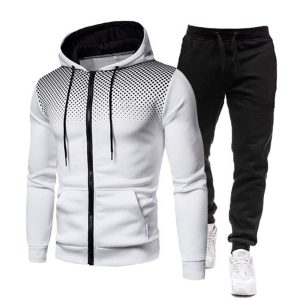 White Gradient Polka-Dot Hooded Tracksuit with Contrast Joggers