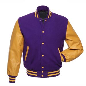 Premium Purple and Gold Varsity Letterman Jacket - Wool Body & Leather Sleeves