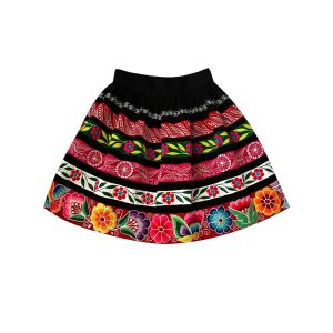 Premium Black A-Line Mini Skirt – Multicolored Floral & Vine Embroidery