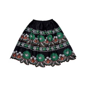 Black Scalloped Mini Skirt – Tiered Floral Embroidery