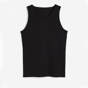 Men's Premium Ribbed Cotton Tank Top – Classic Essential Vest - Black